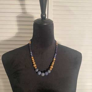 Blue Aventurine Tan Jasper Wood Bead Necklace